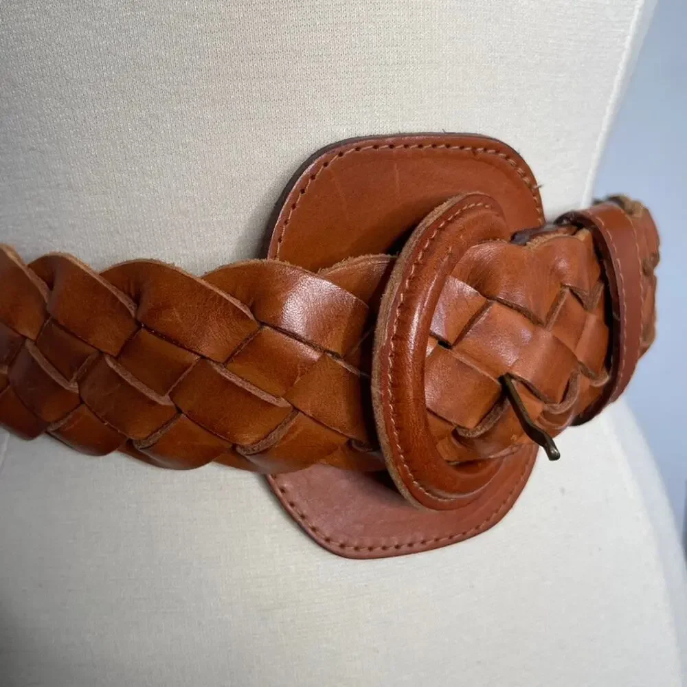 UNBRANDED Adjustable Large Buckle Brown Belt Braided‎ Vintage